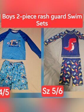 Boys Two-piece Long Sleeve Rash Guard Swim Set Outfits Sz 4/5-5/6 *2 PAIRS*